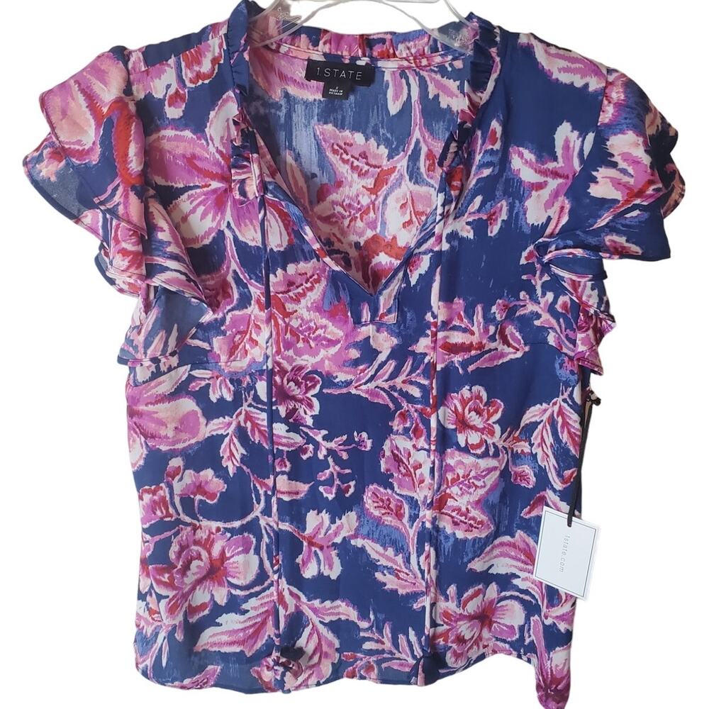 1.State Ruffle Sleeve Tie Neck Blouse, NWT, Small
